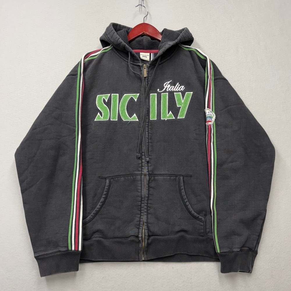 Blue Marlin Hoodie Zip Up Mens XL Black Sicily Italia Y2K Rare Faded Streetwear